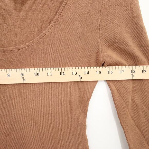 House of CB London Maxi Dress Tan Nude Ribbed Long Sleeve Slit Scoop Neck Large - Picture 7 of 11
